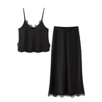 Women's Lace Satin Midi Top and Skirt Two-Piece Set