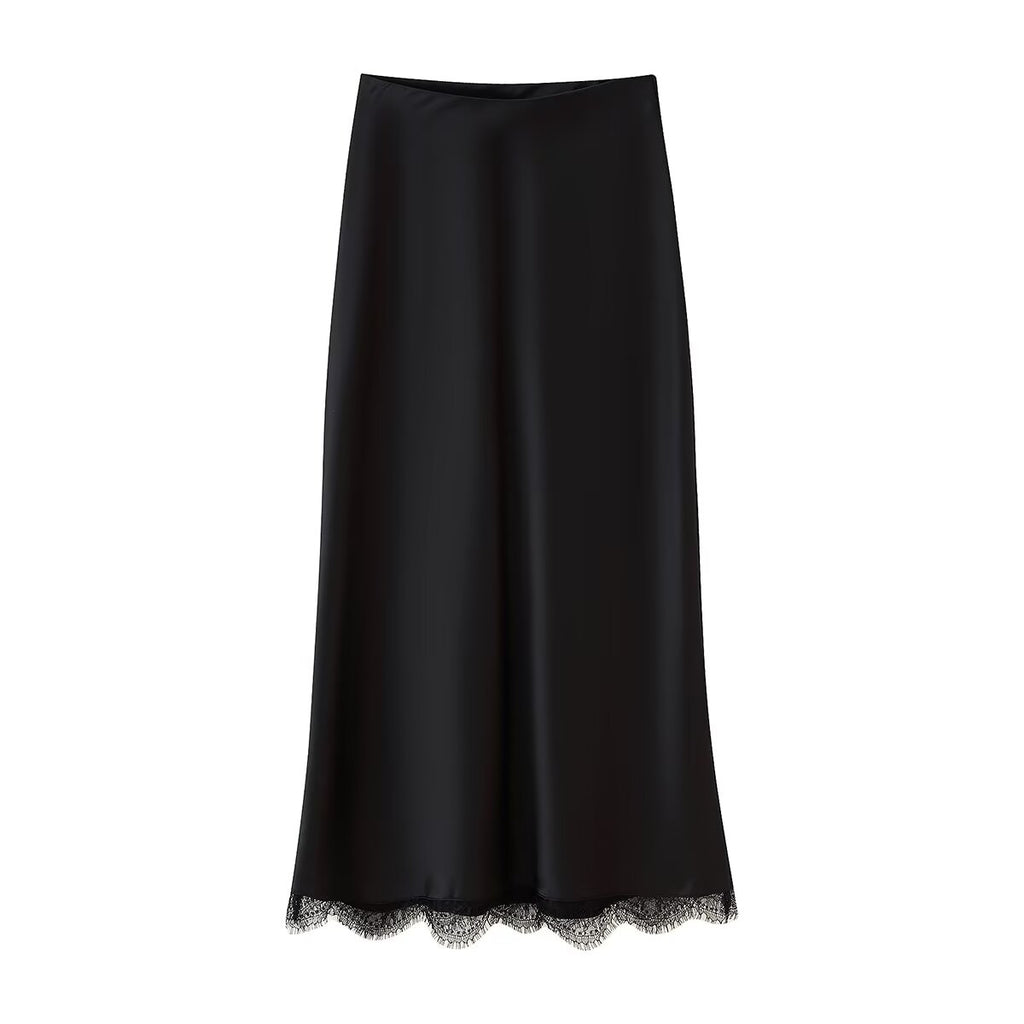 Women's Lace Satin Midi Top and Skirt Two-Piece Set