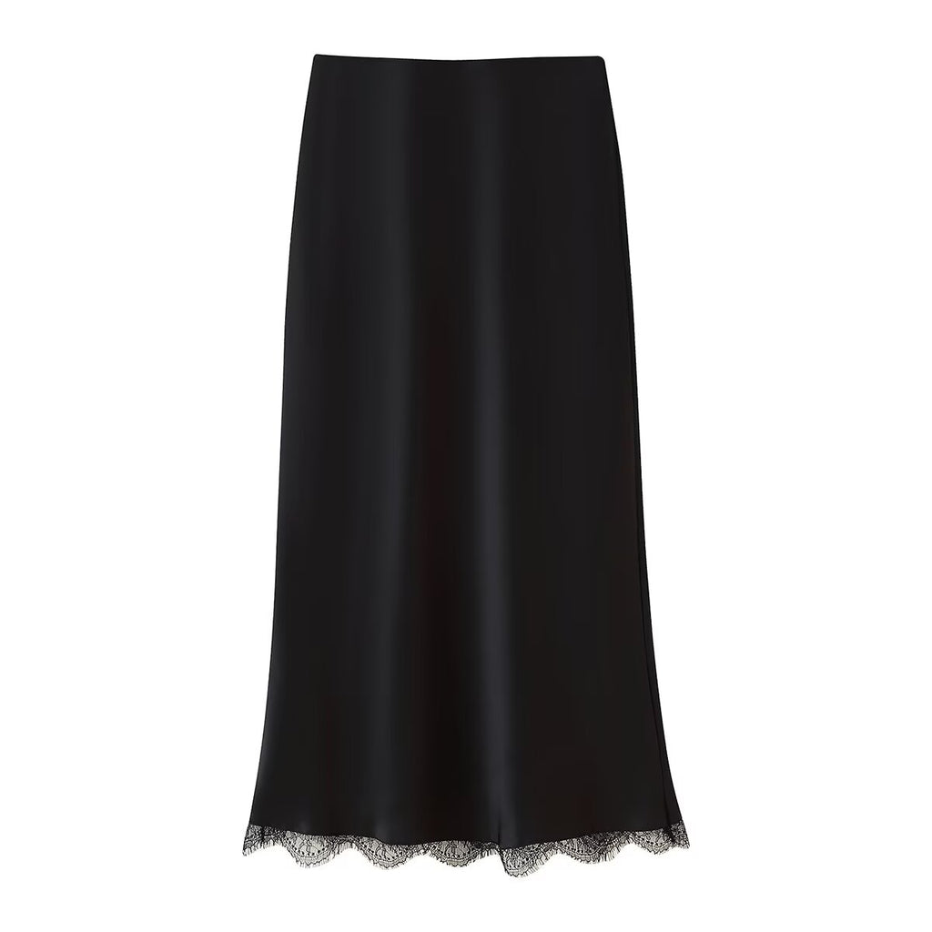 Women's Lace Satin Midi Top and Skirt Two-Piece Set