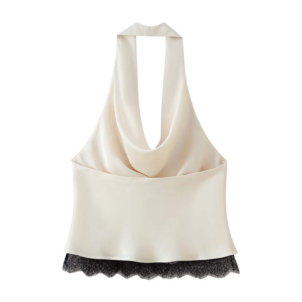 Women's Cowl-Neck Satin Lace Two-Piece Skirt Set