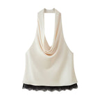 Women's Cowl-Neck Satin Lace Two-Piece Skirt Set