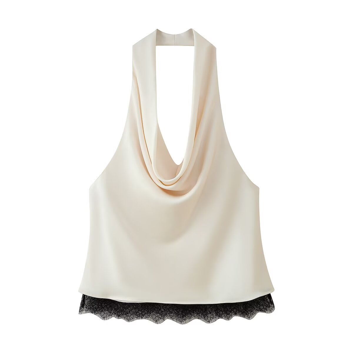 Women's Cowl-Neck Satin Lace Two-Piece Skirt Set