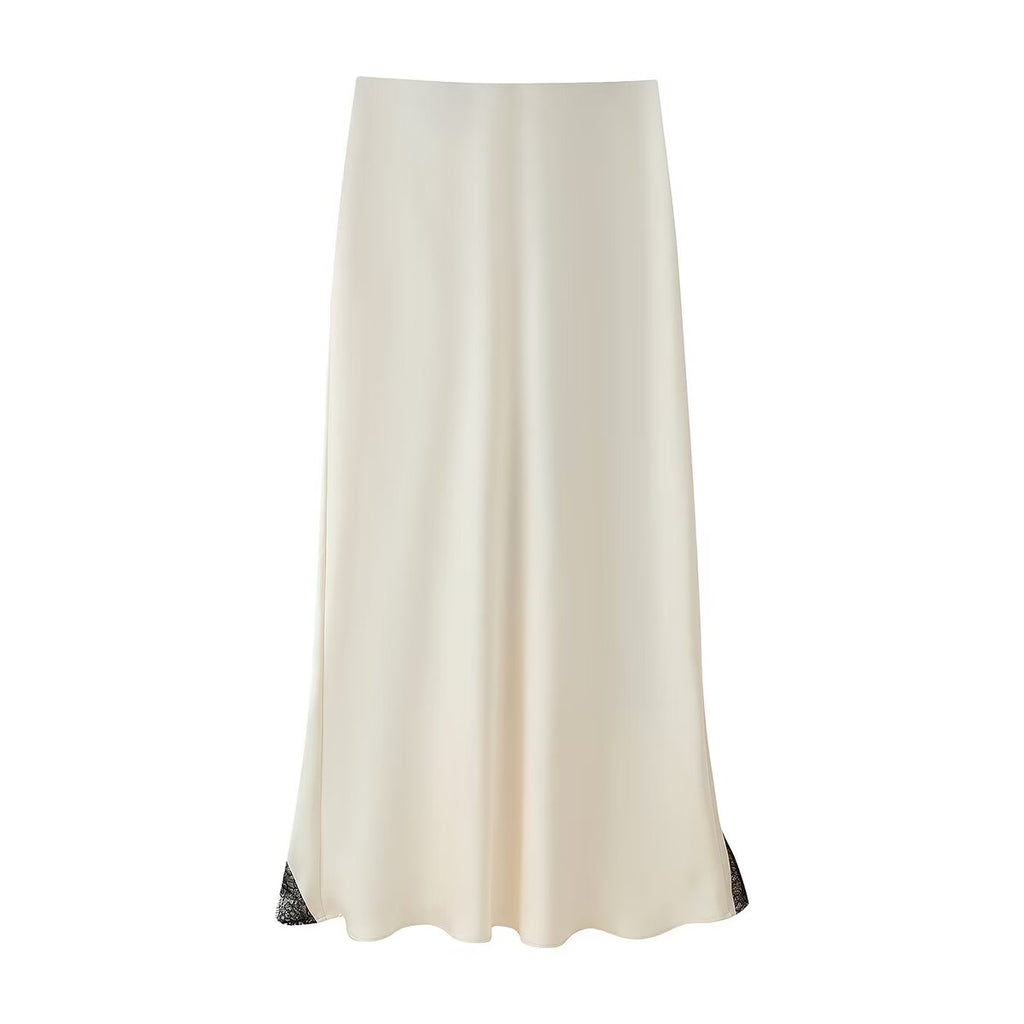 Women's Cowl-Neck Satin Lace Two-Piece Skirt Set