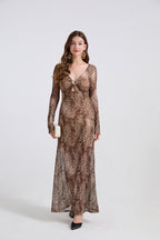 Women's 's Leopard Print Long-Sleeve Dress
