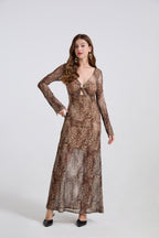 Women's 's Leopard Print Long-Sleeve Dress