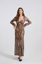 Women's 's Leopard Print Long-Sleeve Dress