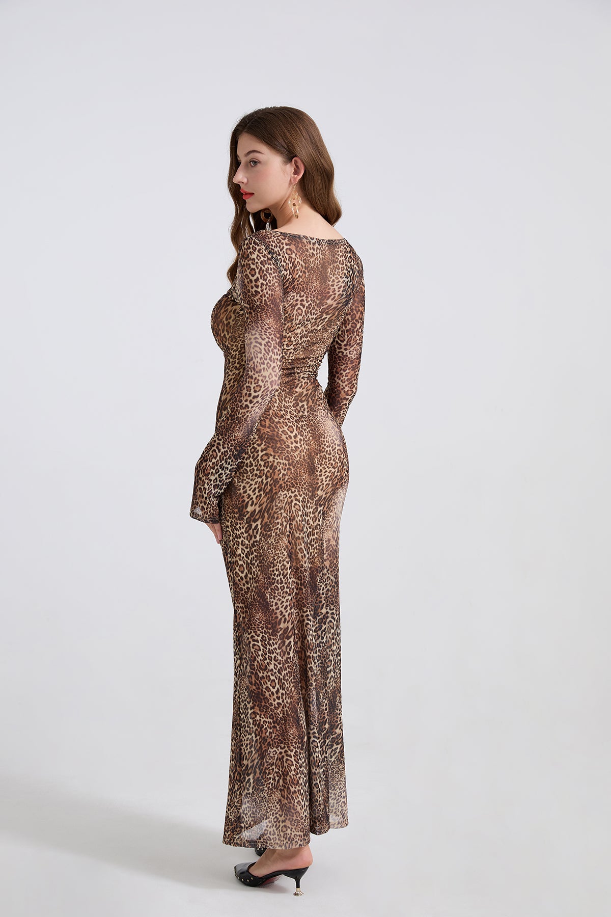Women's 's Leopard Print Long-Sleeve Dress