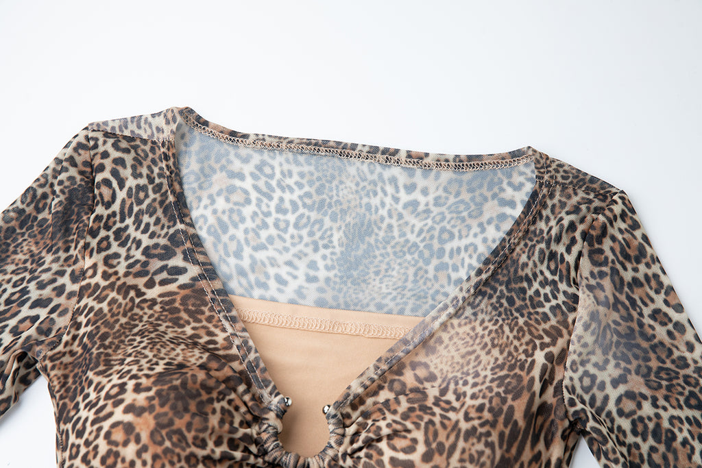 Women's 's Leopard Print Long-Sleeve Dress