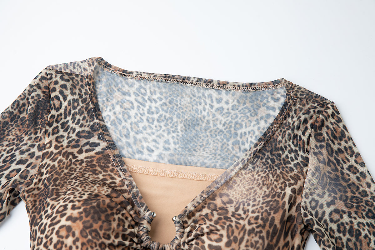 Women's 's Leopard Print Long-Sleeve Dress