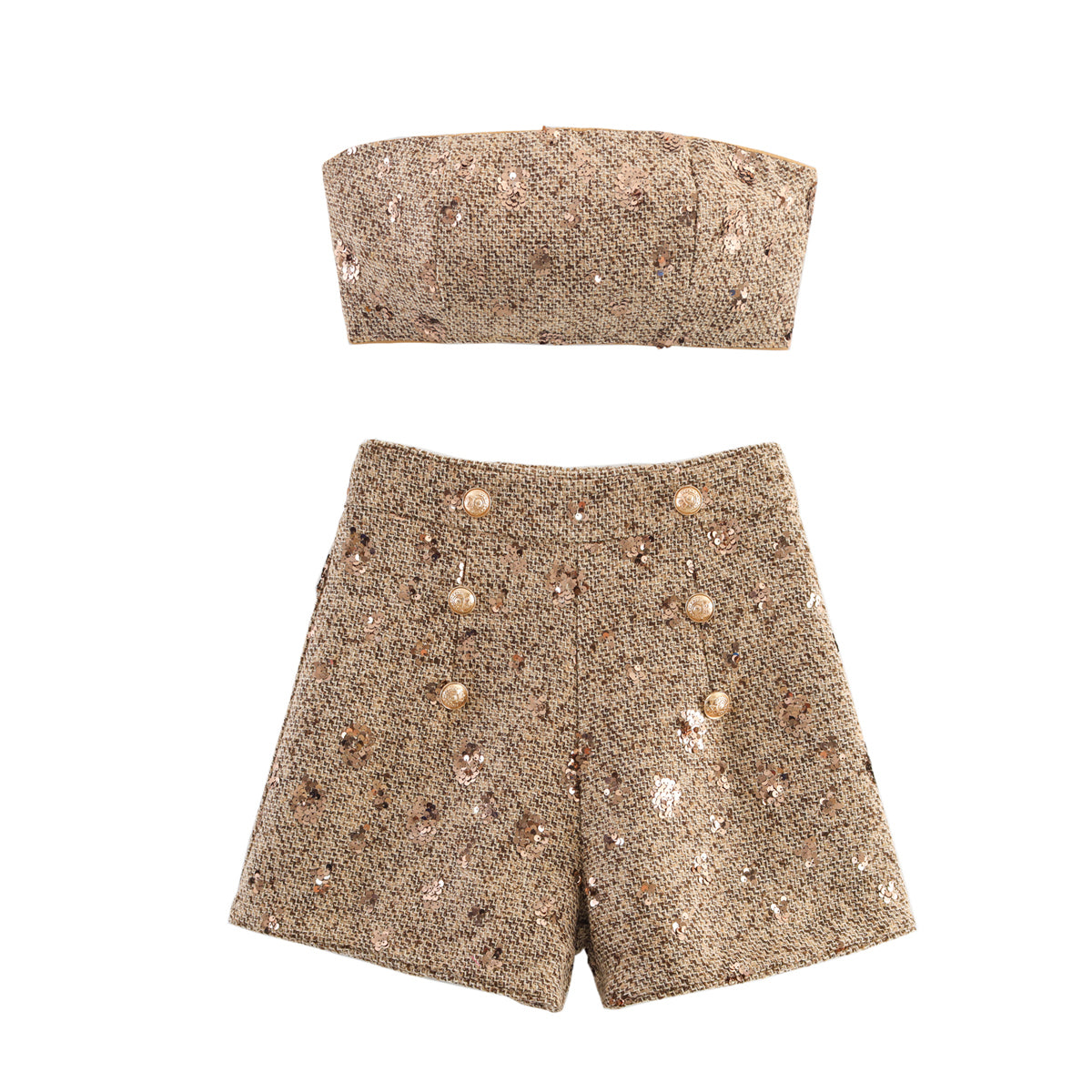 Women's Clothing Fall Classic Beads Decoration Tube Top Short Two-Piece Sets
