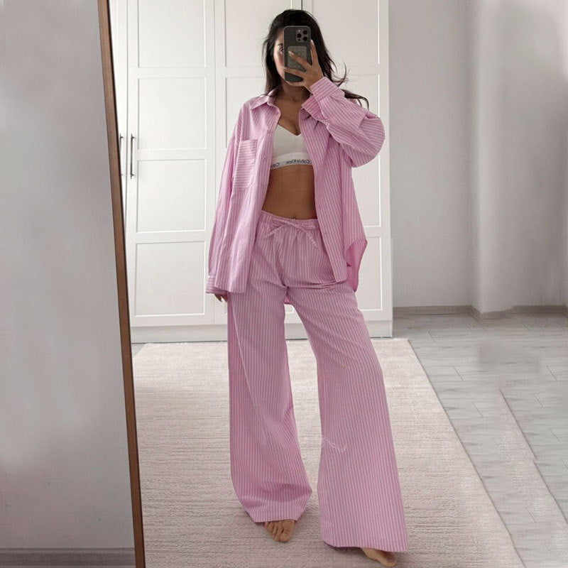 Women's Summer Striped Casual Simple Women's Long Sleeved Trousers