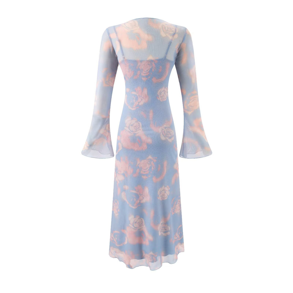 Women's Summer Casual Sexy Micro Stretch Long Sleeve Waist Slimming Figure Dress
