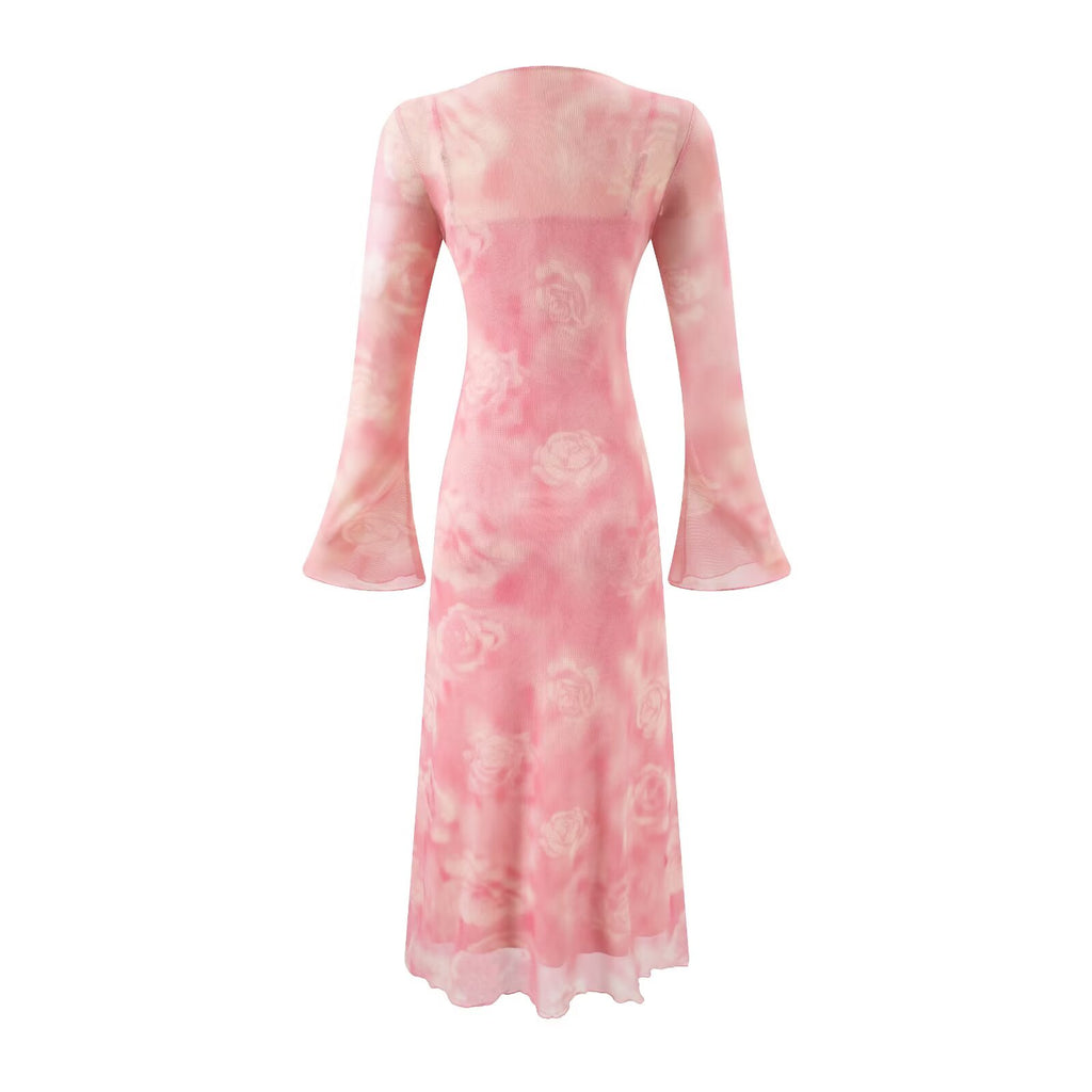Women's Summer Casual Sexy Micro Stretch Long Sleeve Waist Slimming Figure Dress