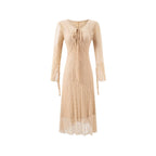 Women's Lace Tie Long Sleeve Bodycon Maxi Dress