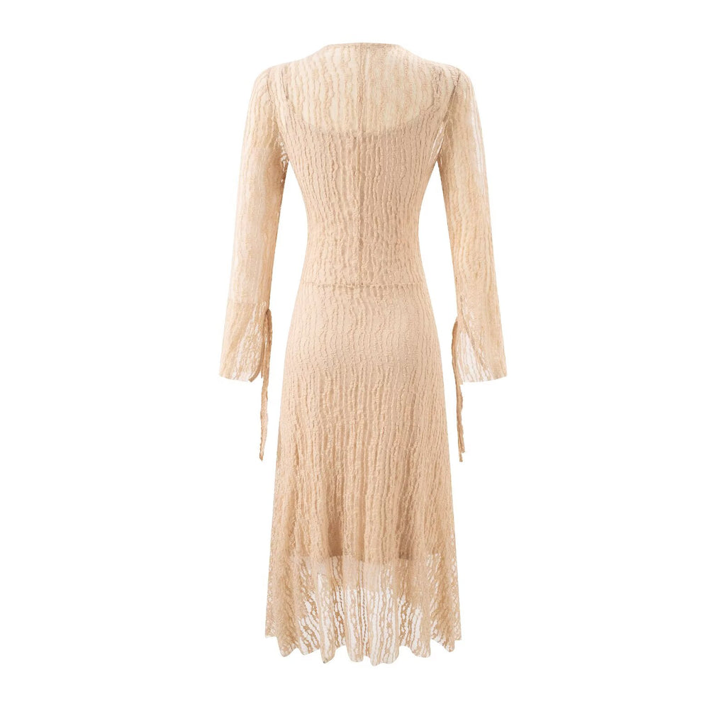 Women's Lace Tie Long Sleeve Bodycon Maxi Dress