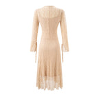 Women's Lace Tie Long Sleeve Bodycon Maxi Dress