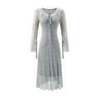 Women's Lace Tie Long Sleeve Bodycon Maxi Dress