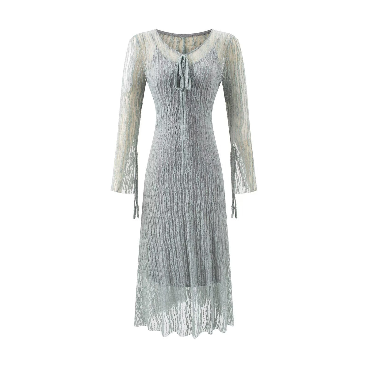 Women's Lace Tie Long Sleeve Bodycon Maxi Dress