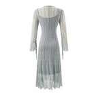 Women's Lace Tie Long Sleeve Bodycon Maxi Dress