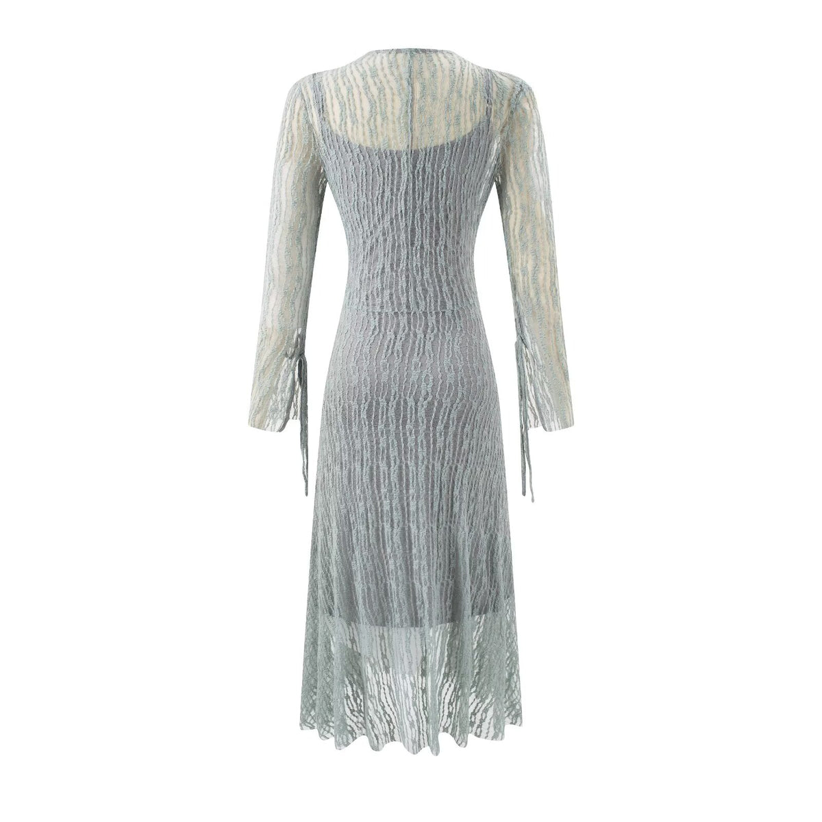 Women's Lace Tie Long Sleeve Bodycon Maxi Dress