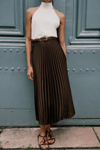 Women's Slimming Small Pleated Stitching Midi Dress