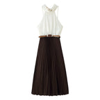 Women's Slimming Small Pleated Stitching Midi Dress