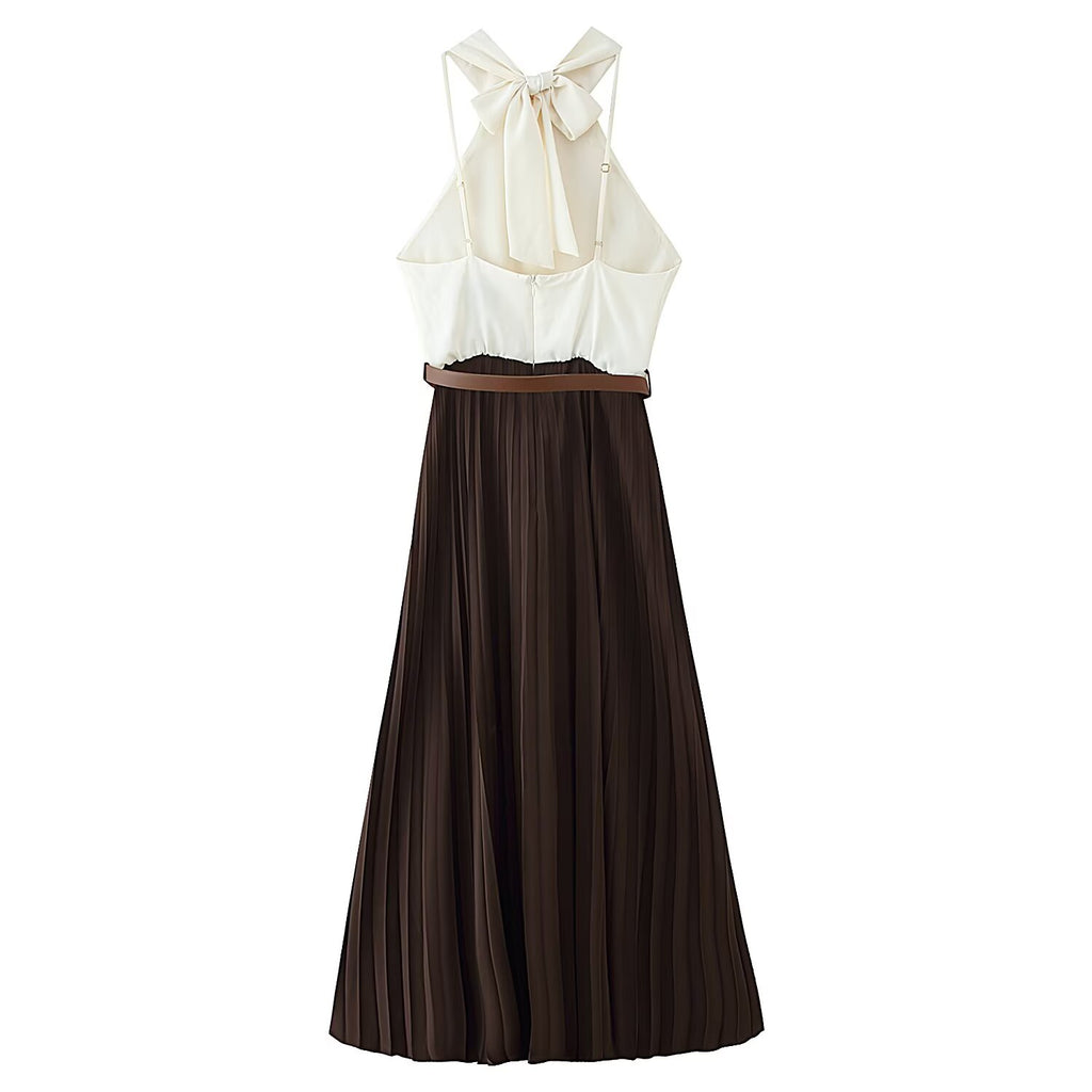 Women's Slimming Small Pleated Stitching Midi Dress