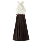 Women's Slimming Small Pleated Stitching Midi Dress