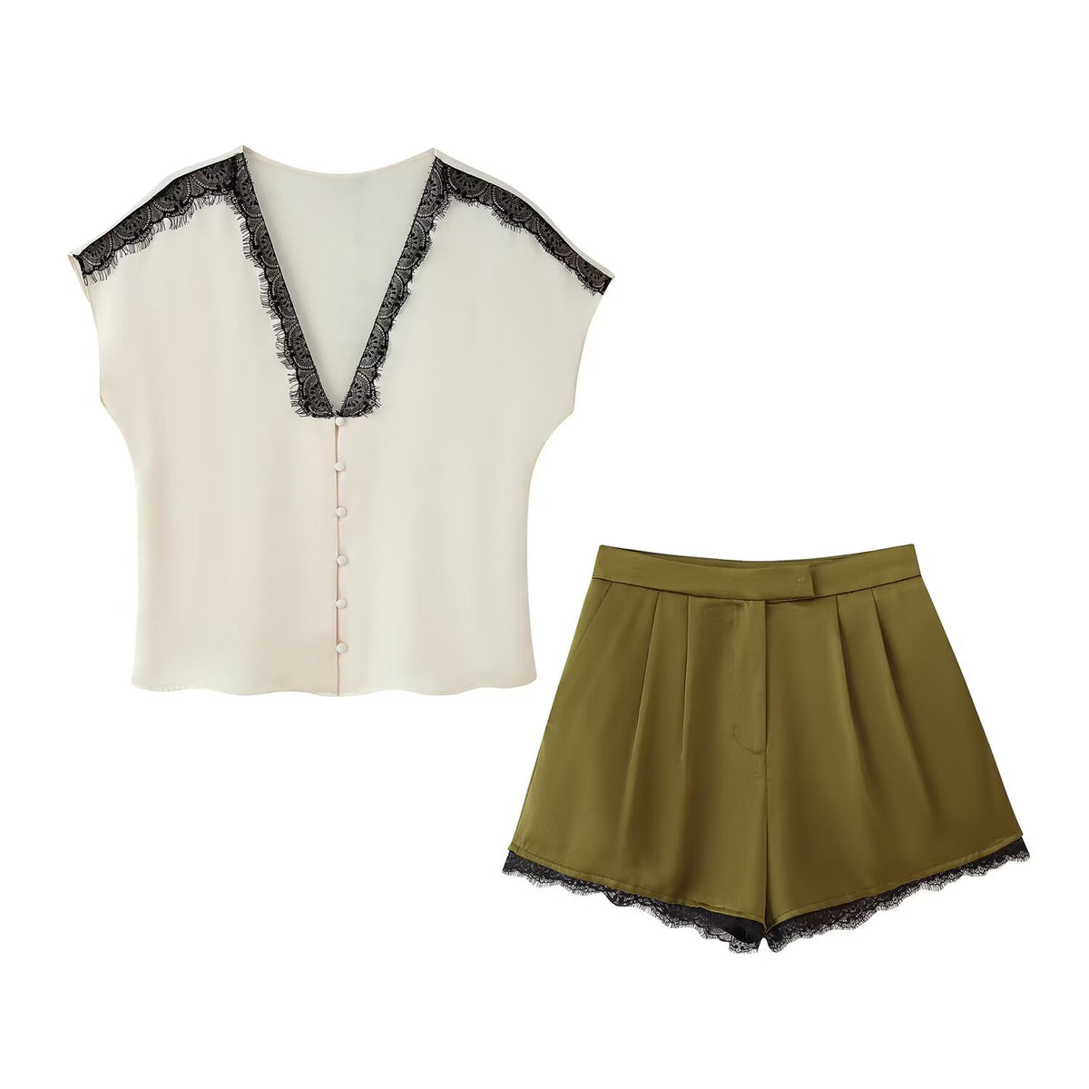 Women's Fall Silk Satin Texture Shirt Shorts Sets