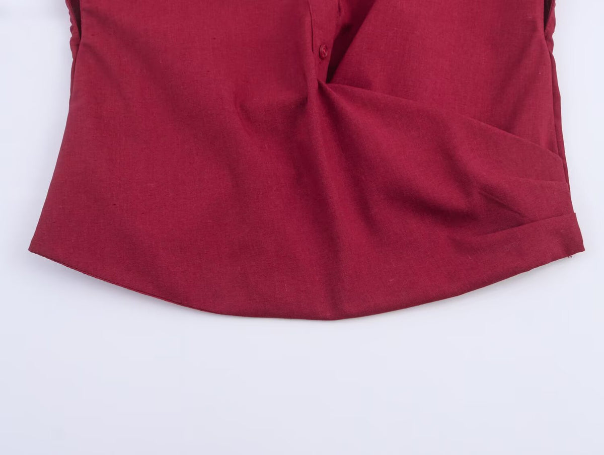 Elegant Linen Blended Double Breasted Top Shorts Sets
