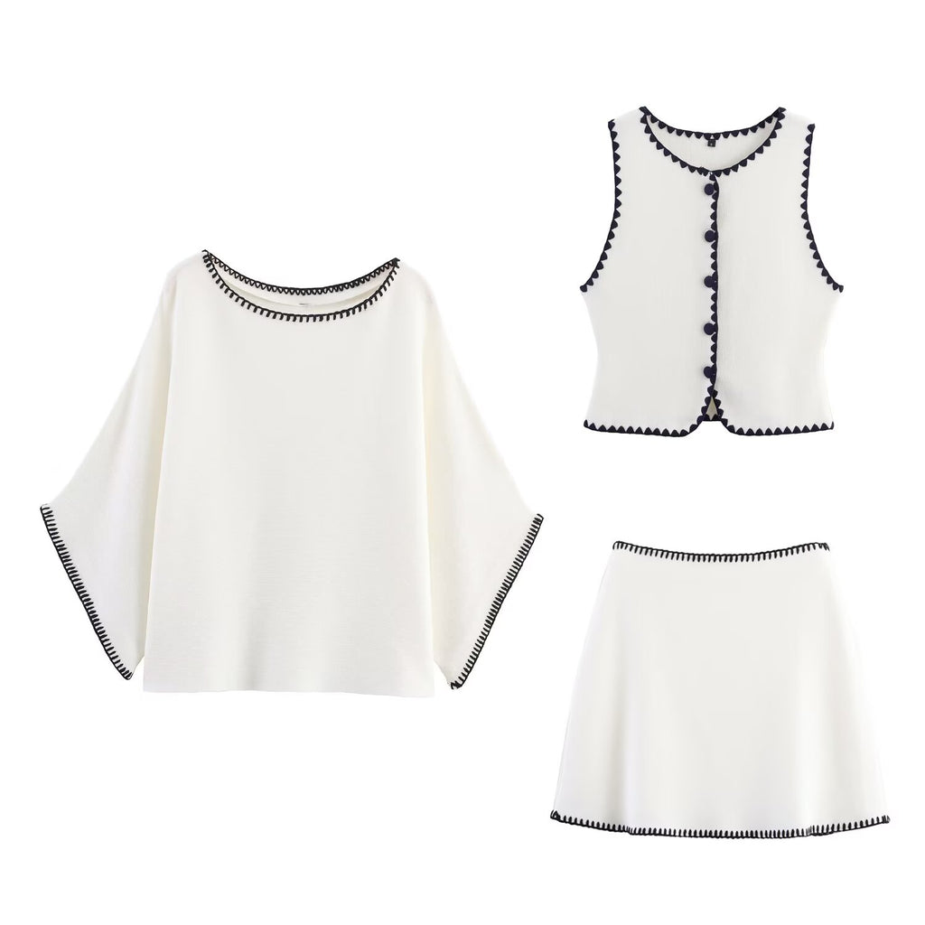 Women's Knit Embroidered Three-Piece Set