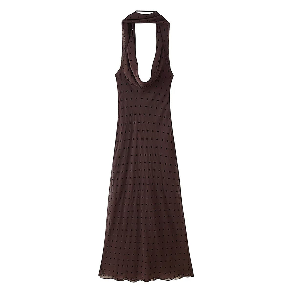 Women's Hanging Simple Polka Dot Scarf Length Dress