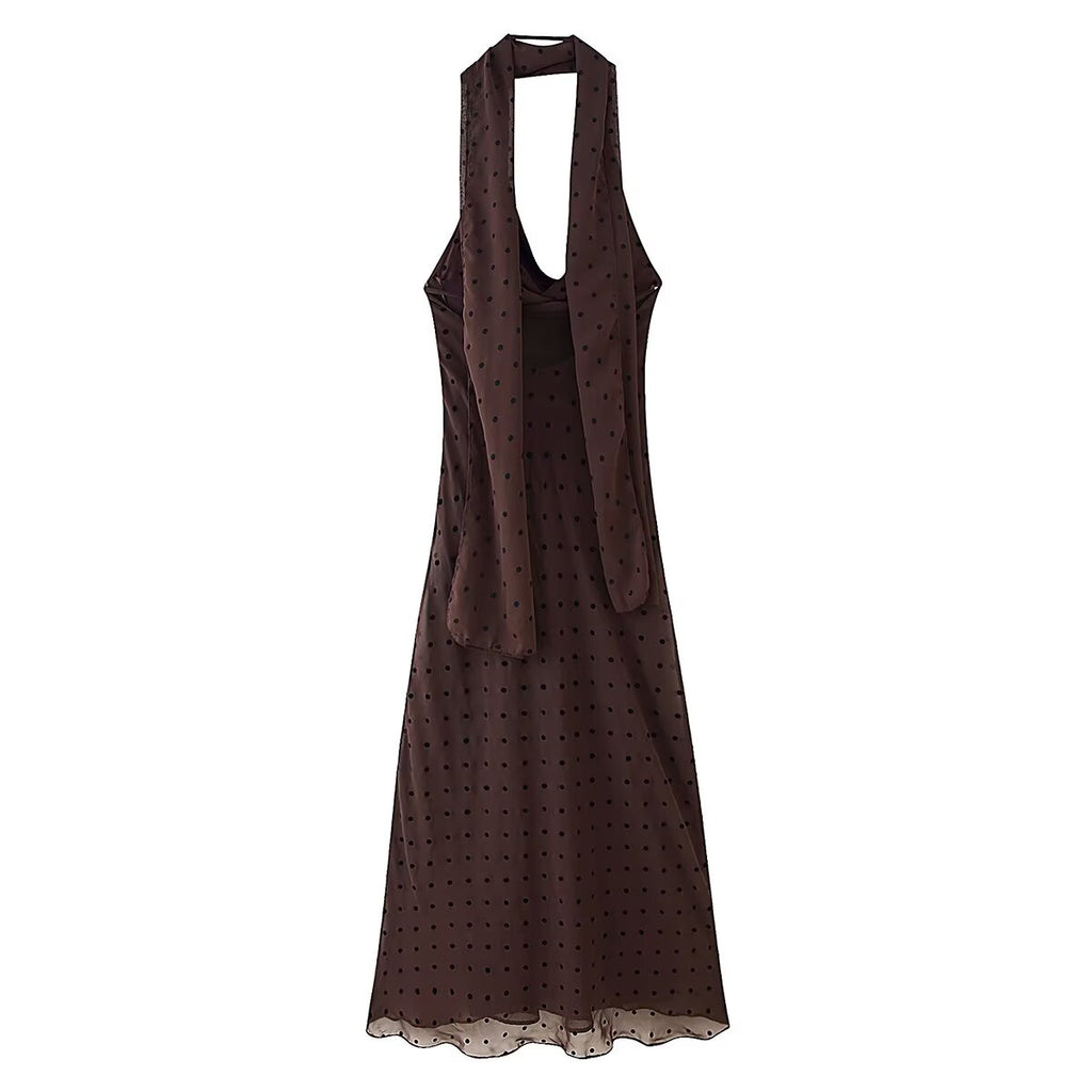 Women's Hanging Simple Polka Dot Scarf Length Dress