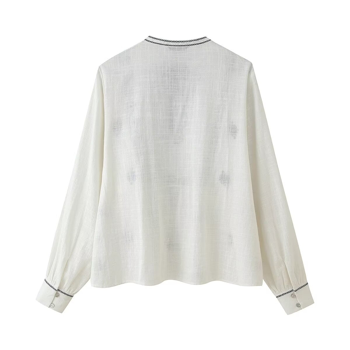 Women’s Retro Embroidered Smocked Button Shirt