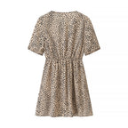 Young Elegant Leopard Print Front Knotted Short-Sleeve Dress