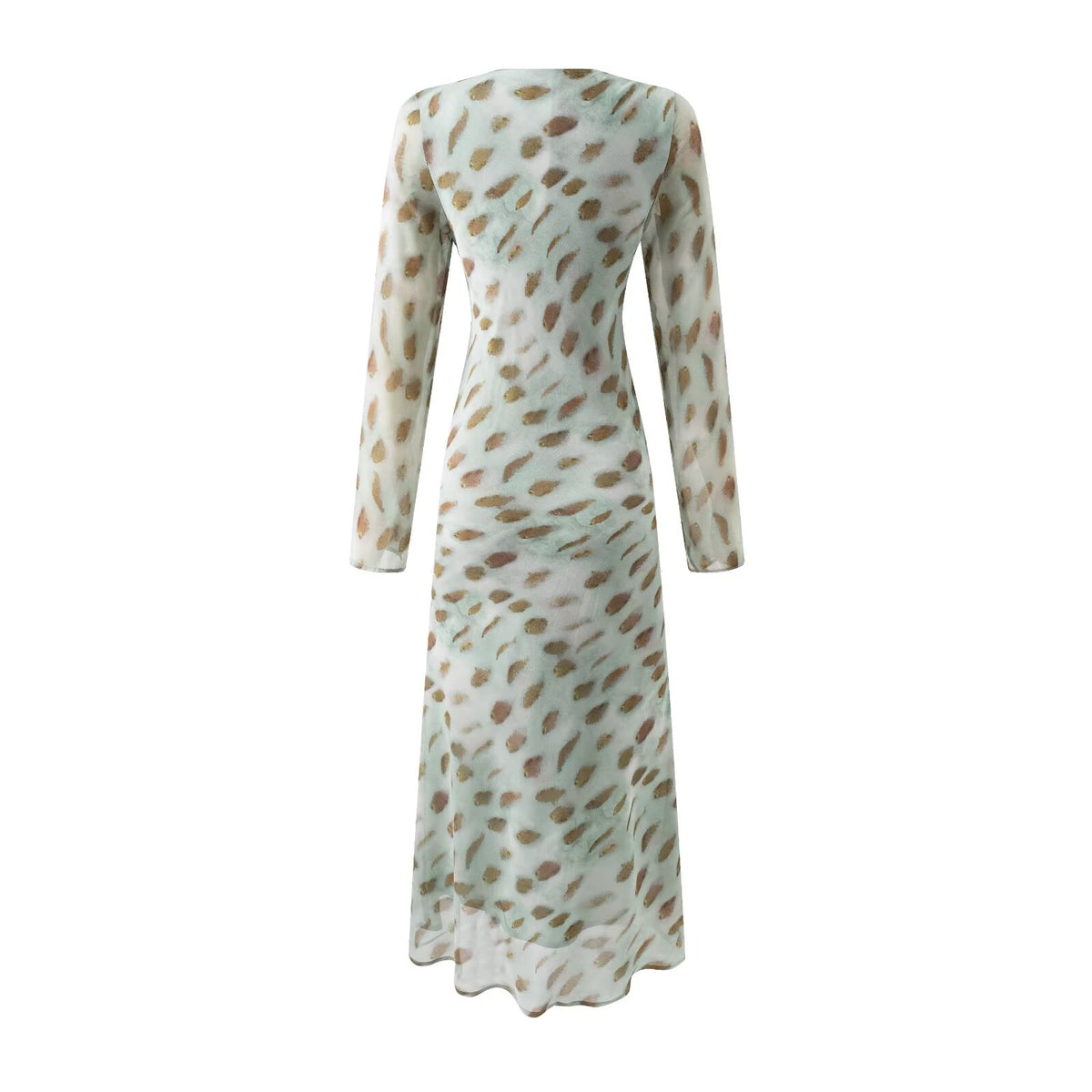 Vneck Bow Lace Printing Long Sleeve Dress Waist Maxi