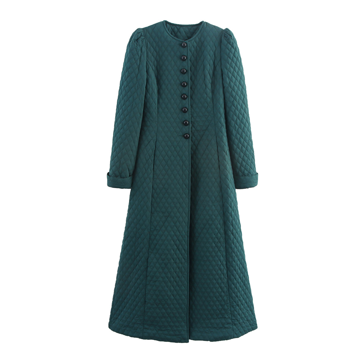 Autumn Winter Long Full Needle Small Diamond Plaid Quilted Waist Cotton Padded Coat