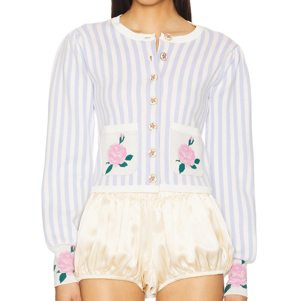 Women's Classic Striped Floral Pocket Round Top
