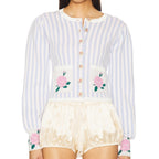 Women's Classic Striped Floral Pocket Round Top