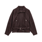 Women's Belted Suede Cropped Biker Coat