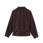 Women's Belted Suede Cropped Biker Coat