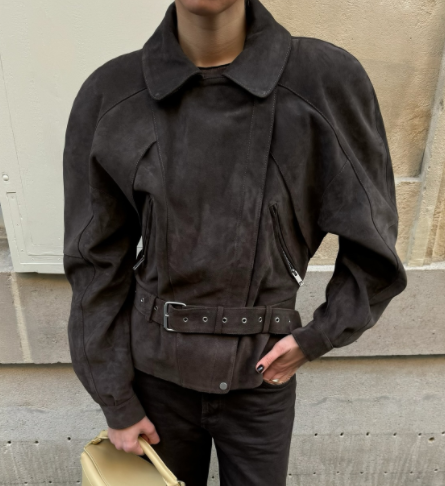 Women's Belted Suede Cropped Biker Coat