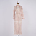 Women's Autumn Cream Colored Geometric Print Pattern Fitted Silhouette Blouse Two-Piece Set