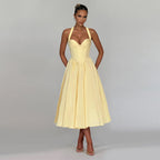 Women's Halter Bow Waist Slimming Chest A Line Dress Women Evening Maxi Dress