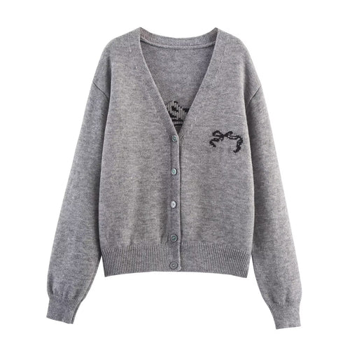 Autumn Women Casual All Match Loose Bow Ribbon Jacquard Sweater