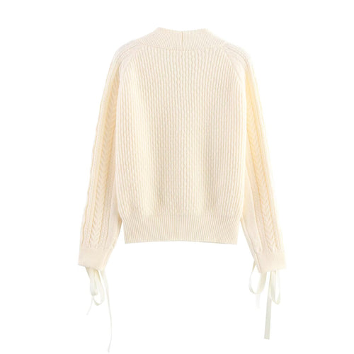Women Clothing Autumn Small Fresh Gentle Korean Heavy Industry Wearing Rope Beaded Knitted Cardigan