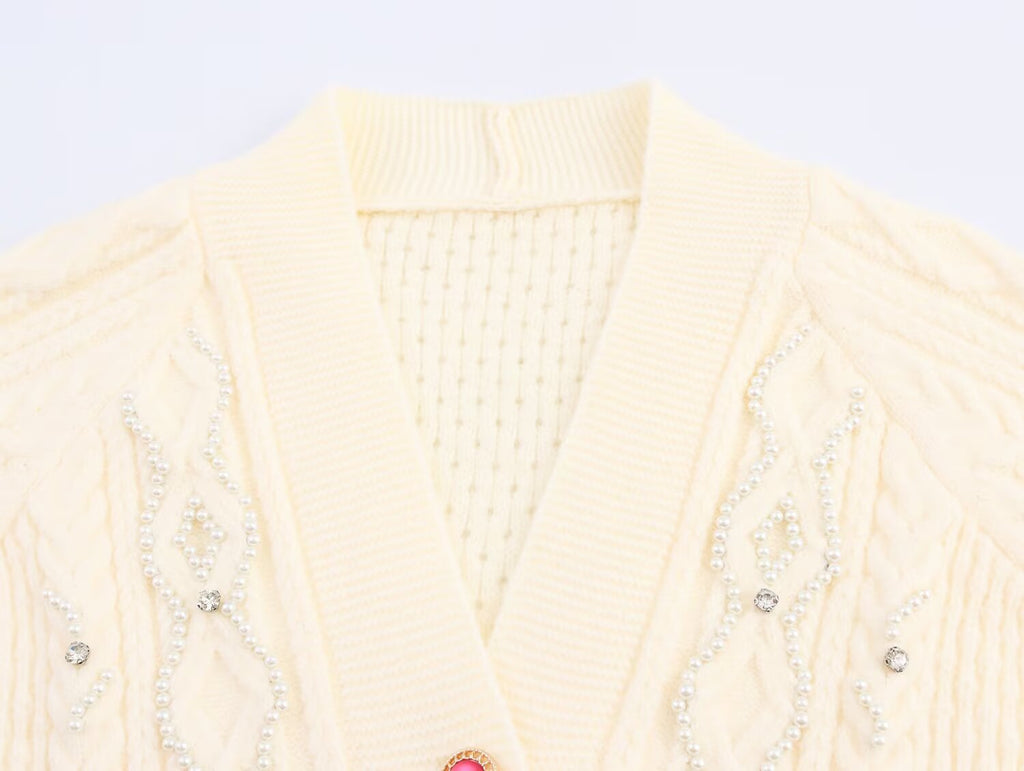 Women's Autumn Small Fresh Gentle Korean Wearing Rope Beaded Cardigan