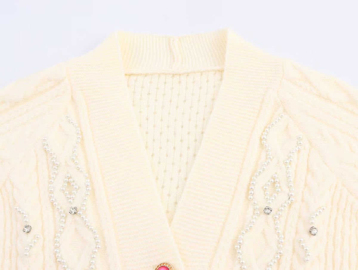 Women's Autumn Small Fresh Gentle Korean Wearing Rope Beaded Cardigan