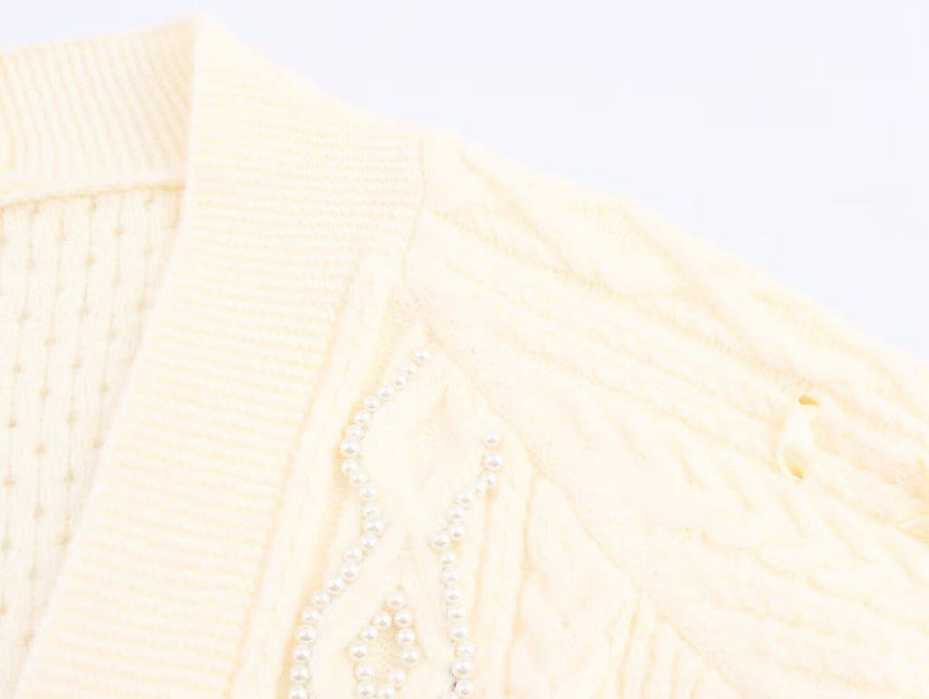 Women's Autumn Small Fresh Gentle Korean Wearing Rope Beaded Cardigan
