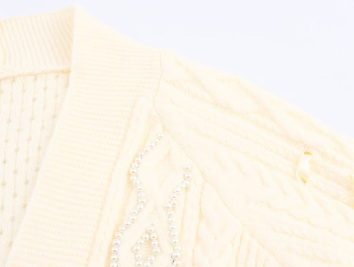 Women's Autumn Small Fresh Gentle Korean Wearing Rope Beaded Cardigan
